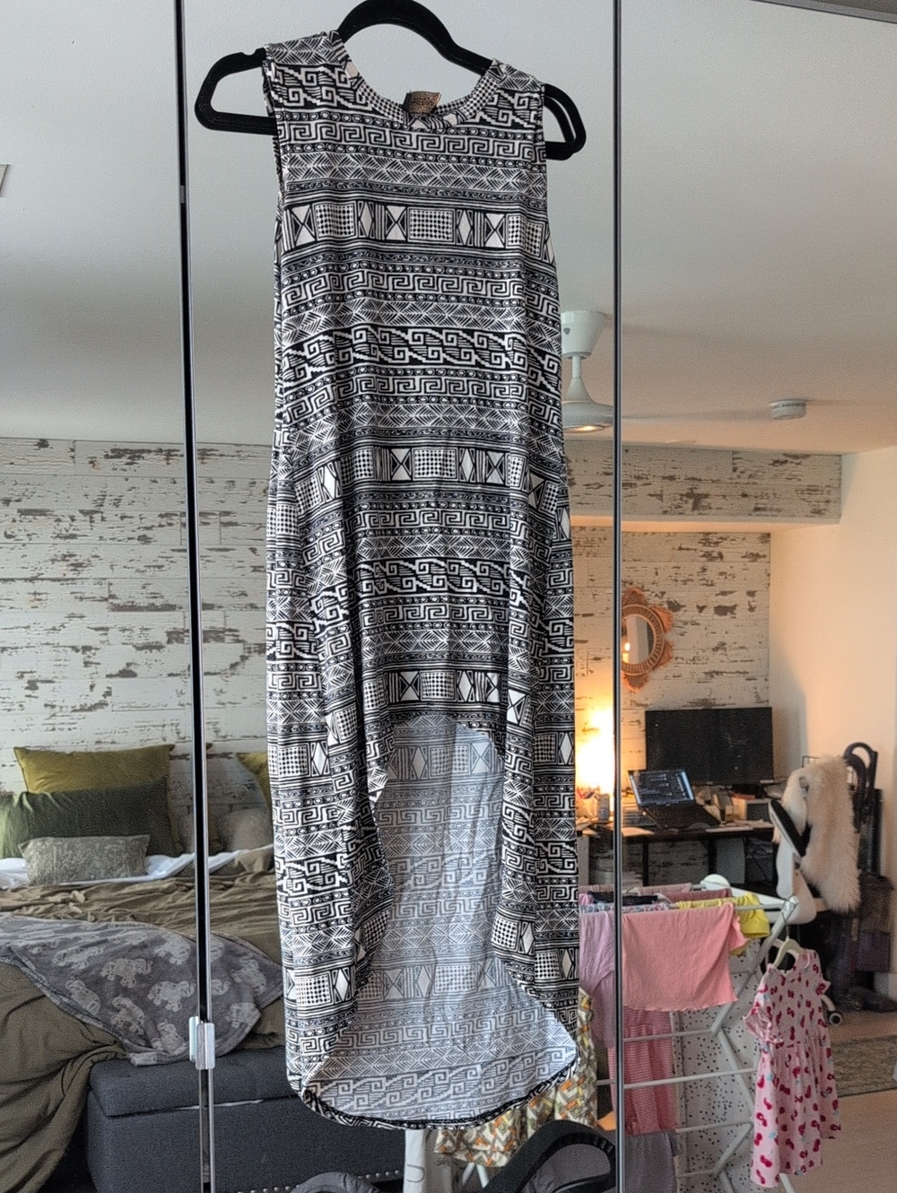 audrey Black and White Asymmetrical Tribal Print Dress